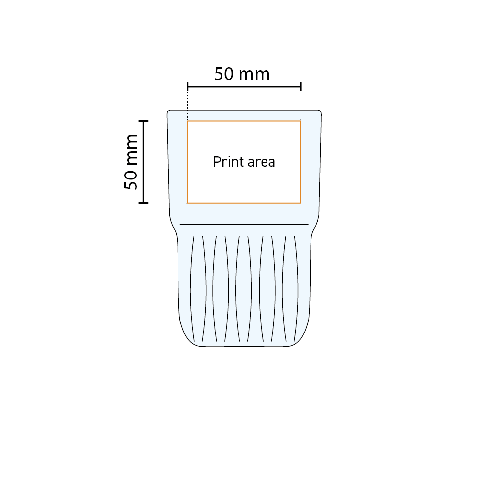 Technische werktekening van het longdrinkglas Onis Everest 35 cl met aanduiding van het drukgebied.